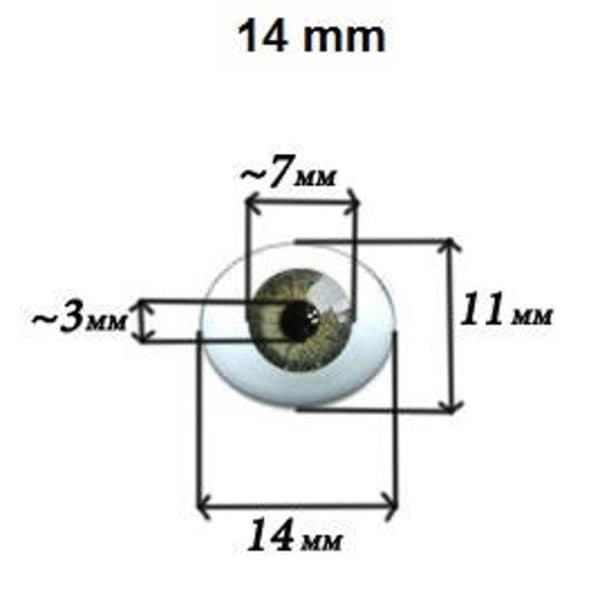 oval glass eyes for dolls 14mm