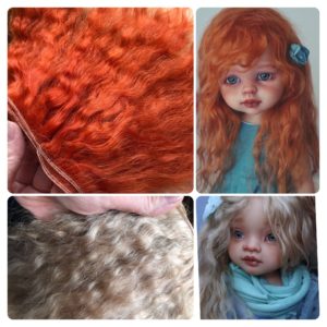 English Mohair Wefting Auburn for doll wigs. 