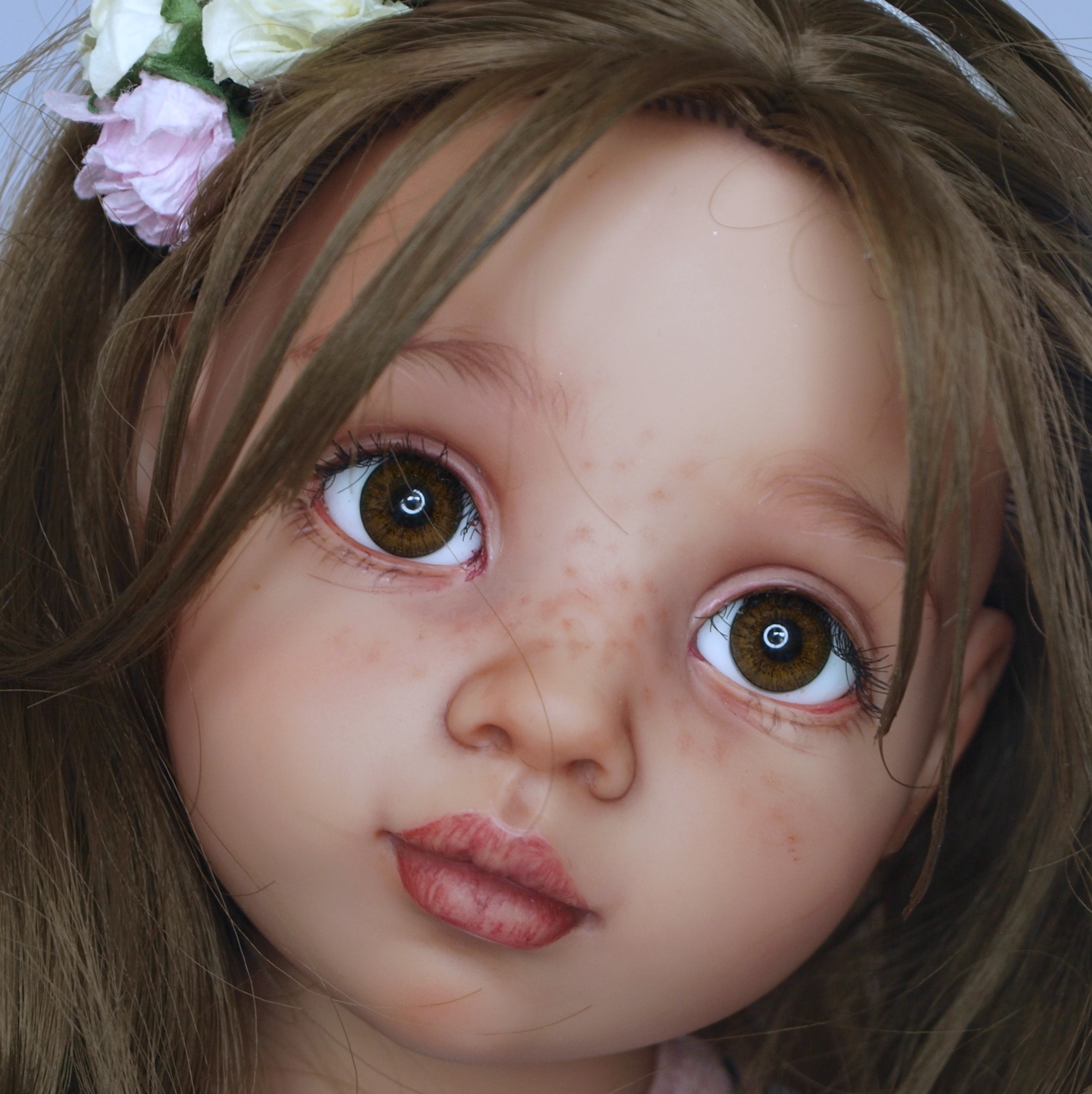 M01586 MOREZMORE 1 Pair Glass Eyes Iris 8mm GREY ORANGE Flat Back Doll Puppet 
