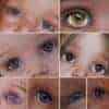 a collage of different colored glass eyes
